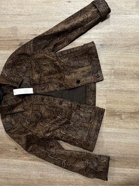 NWT White House Black Market Python Print Coated Denim Trucker Jacket